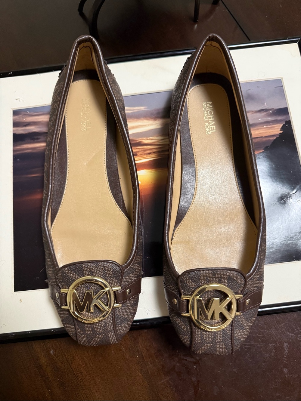 Michael Kors Brown Logo MK Circle Ballet Flats